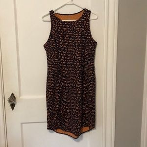 Title Nine Alpha Racerback Dress batik dot orange navy Buttah M EUC
